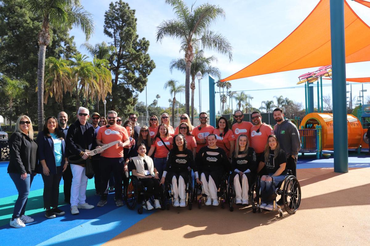 The city’s new fully inclusive playground features adaptive swings, ramps, and sensory-friendly elements. Photo courtesy of Burbank. Community members gather to open new accessible playground