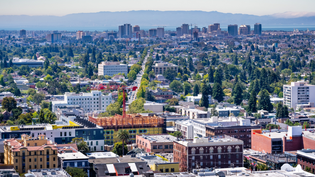 Aerial view of Berkeley, where decades of shifting attitudes and zoning reforms have reshaped the city’s housing landscape.