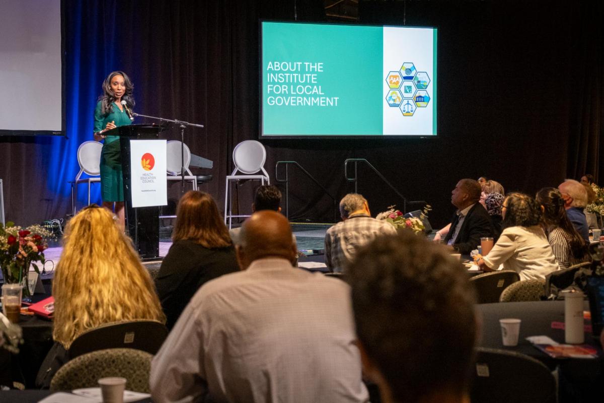 Institute for Local Government CEO and Executive Director Erica Manuel speaks about data-driven workforce solutions at the Health Education Council’s 2nd Annual Workforce Development Symposium.