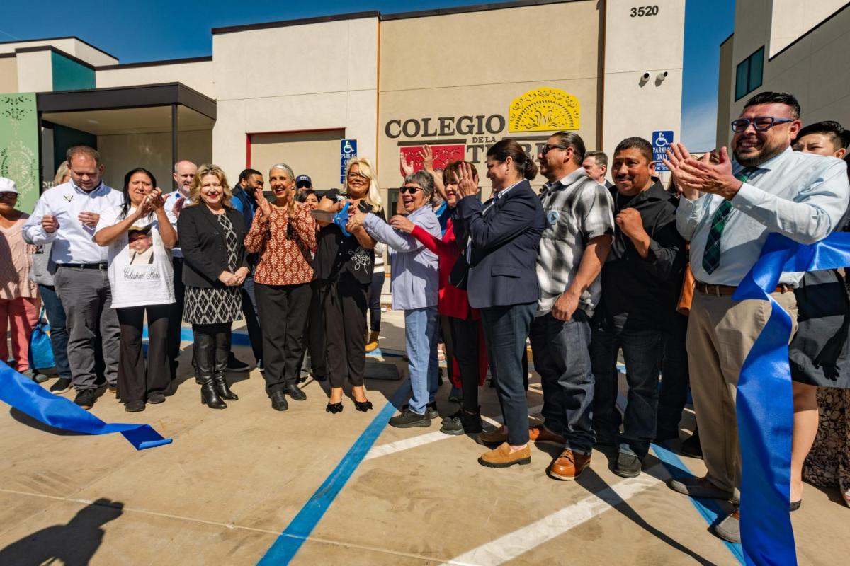 Visalia officials and community partners cut the ribbon on Rancho Colegio, an 80-unit affordable housing complex with 20 units set aside for farmworkers. Photo courtesy of Self-Help Enterprises.