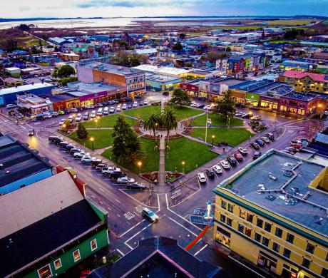 Aerial view of the city of Arcata, one of the 10 cities to participate in the 18-month BOOST Pilot Program designed to help California local governments advance climate and equity goals.
