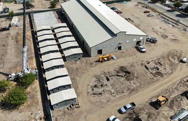 Aerial view of homeless shelter under construction