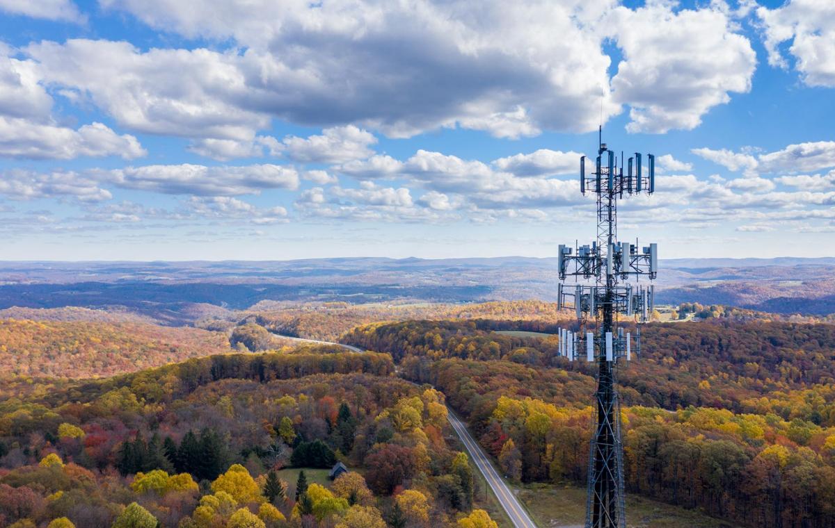 Cell tower in rural area.