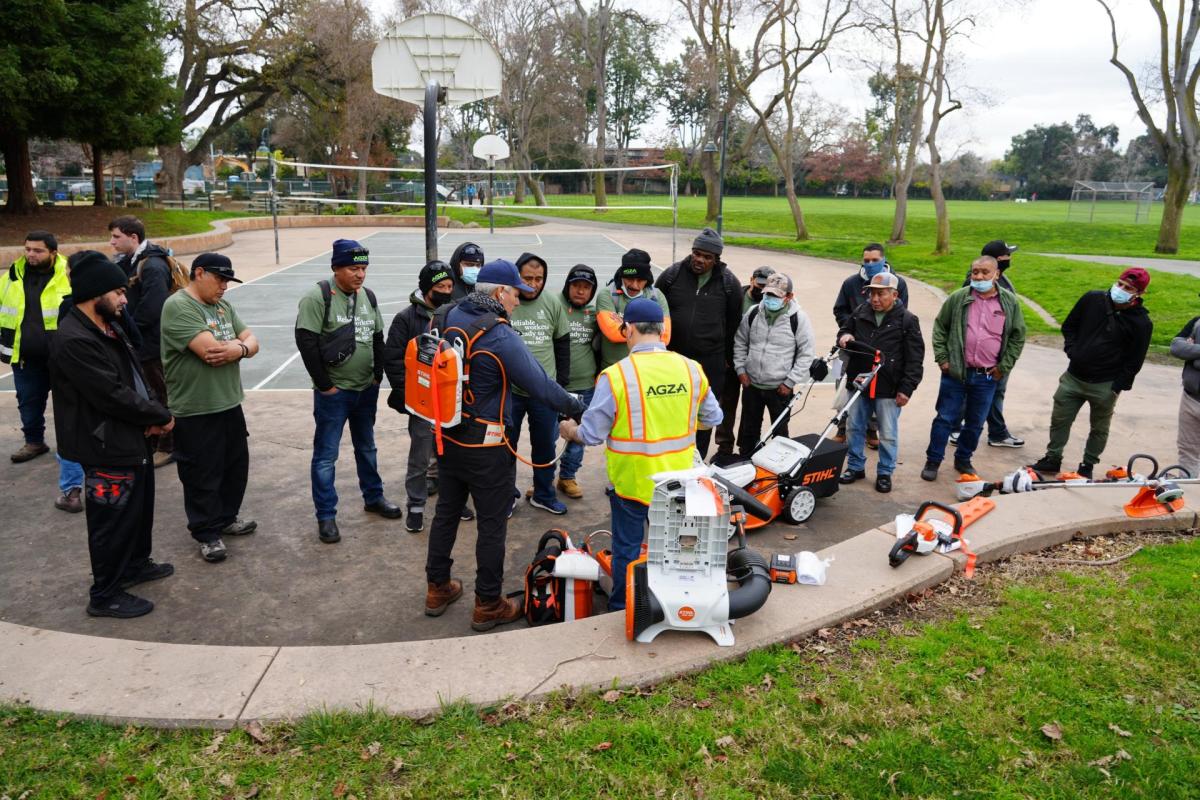 Mountain View is helping local landscapers transition from gas-powered to zero-emission electric equipment through a partnership with the Day Worker Center. Photo courtesy of Mountain View.