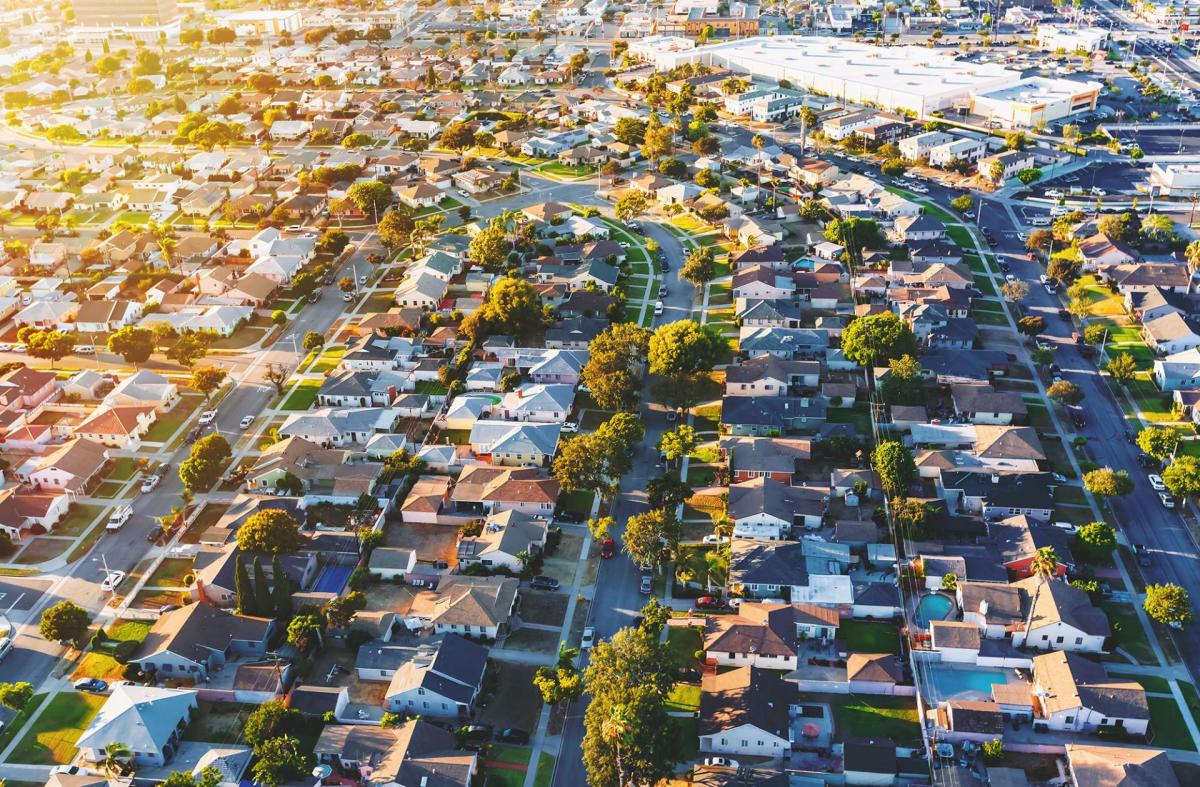 Aerial view o f housing in Hawthorne, California.