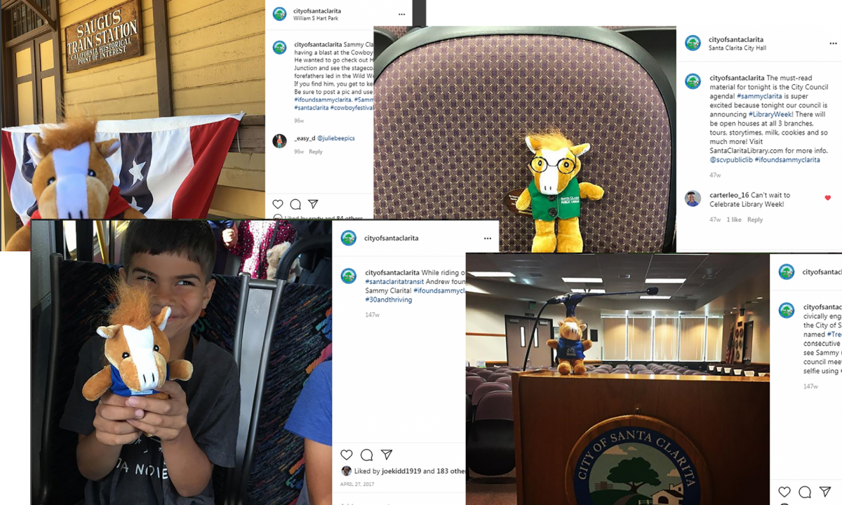 Series of instagram posts with Sammy Clarita  at various locations throughout the city as a means of introducing younger residents to city projects, programs, initiatives, and events.