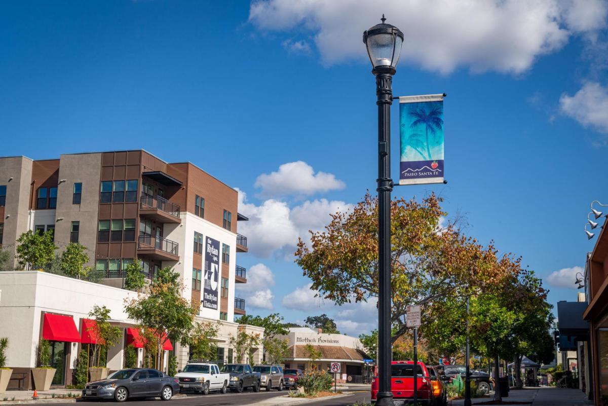 The Rylan Project, a five-story mixed use residential and commercial space, located in the downtown region of the city of Vista.