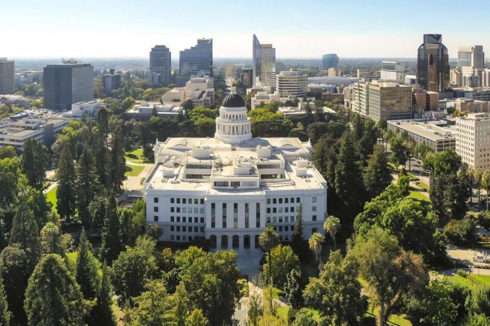 Aerial view of Sacramento and the state Capitol.