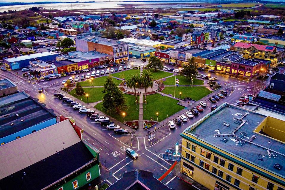 Aerial view of the city of Arcata, one of the 10 cities to participate in the 18-month BOOST Pilot Program designed to help California local governments advance climate and equity goals.