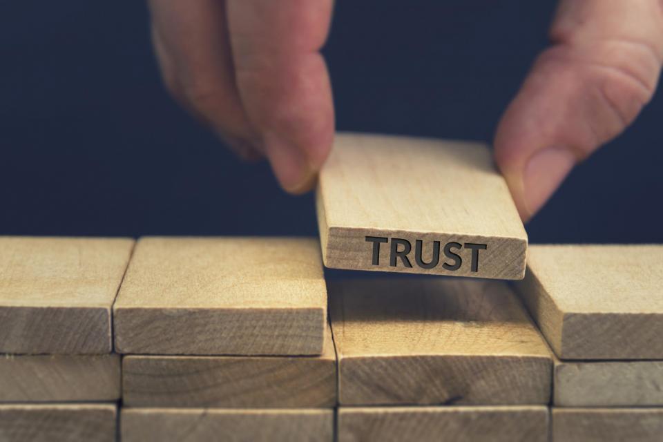 Building blocks with the word 'trust.'