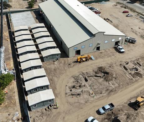 Aerial view of homeless shelter under construction