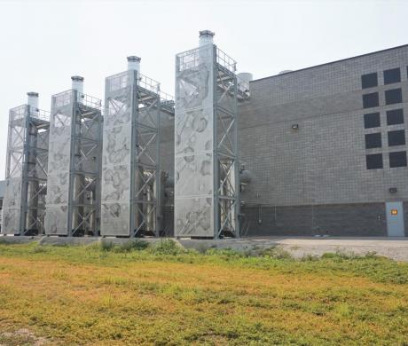 The cogeneration facility at the San José-Santa Clara Regional Wastewater Facility features artwork by Buster Simpson.