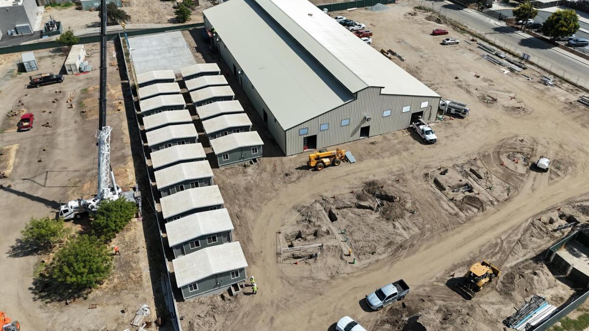 Aerial view of homeless shelter under construction
